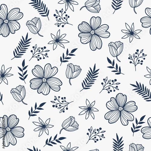 Floral pattern of leaves and buds. Seamless monotonous pattern for print.