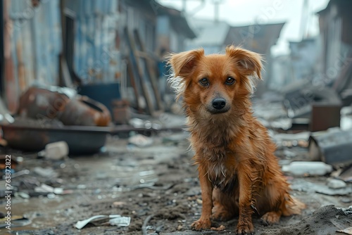 Neglected Dog in Unsanitary Conditions Raises Health Concerns. Concept Animal Neglect, Health Hazards, Unsustainable Environments