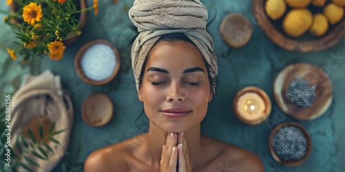 Woman enjoying relaxing ayurvedic spa treatment focusing on selfcare and beauty. Concept Ayurvedic Spa Treatments, Self-care, Beauty Rituals, Relaxation Techniques, Wellness Practices