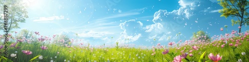 green grass and sun, spring weather banner, poster, spring weather background, spring background