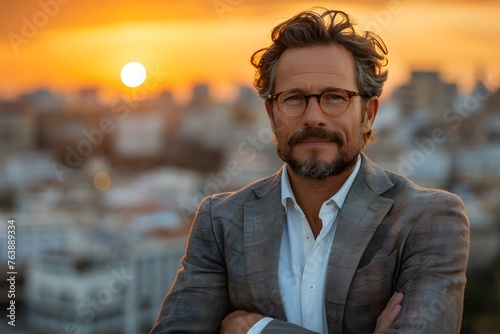 Man With Beard and Glasses Facing Sunset