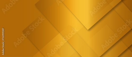 abstract golden color square pattern on banner with shadow. golden square shape with futuristic concept background. seamless technology concept layered geometric line triangle shapes background.