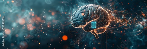 Human brain with neuralink chip amidst a network of glowing connections