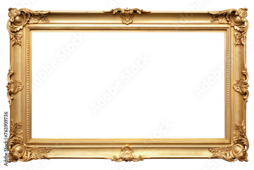 antique gold picture frame isolated on a transparent background 