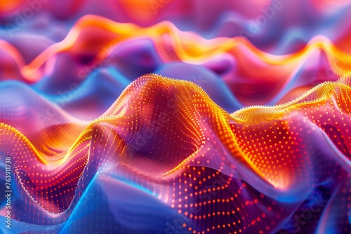 Vibrant Abstract Wavy Digital Fabric Texture with Colorful Gradient Background for Technology or Futuristic Concepts