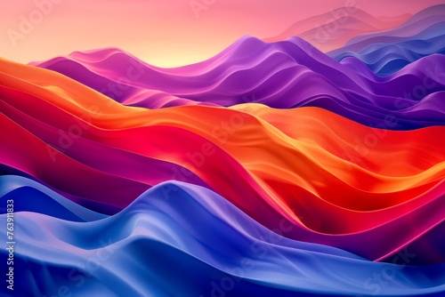 Vibrant Abstract Colorful Waves Background with Smooth Silk Texture in Purple, Pink, Orange, and Blue Tones