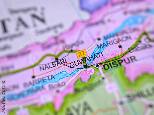 guwahati on a map of India with blur effect.