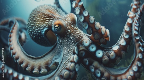 closeup of an octopus in the deep ocean showcasing its unique marine life