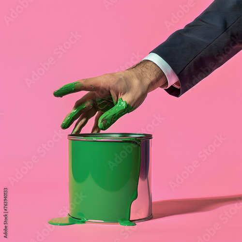 businessman hand with stains of green paint
