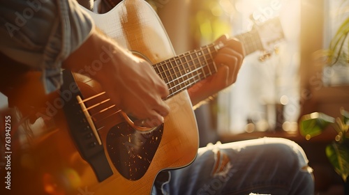 Guitar Player in Sunlit Room Captures the Joy of Music