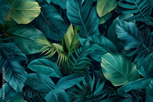 Tropical monstera leaves background, Seamless pattern