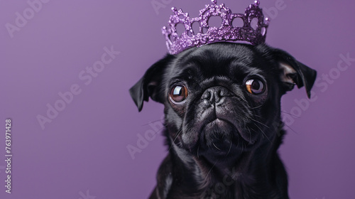 Black pug in crown. 