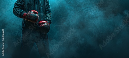 Energetic boxing gloves poster with spacious area for customizable text placements