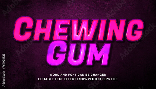 Chewing gum editable text effect template, purple glossy bold text style mockup effect, premium vector