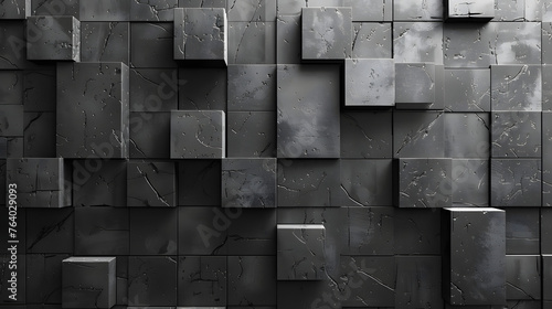 A 3D rendered image of black cubes with various textures creating a unified wall-like pattern suggesting concepts of fortitude and resilience