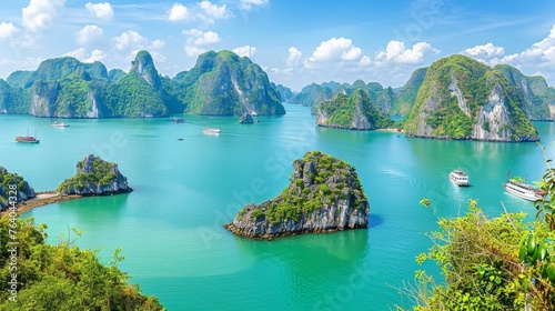 Halong bay unesco world heritage site with limestone islands and emerald waters in vietnam