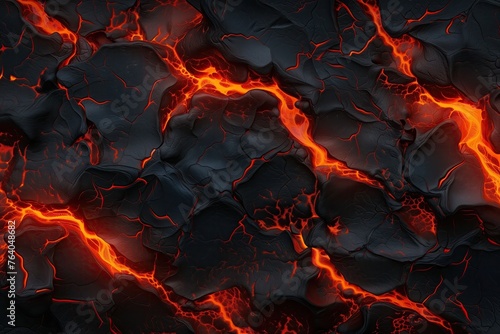 Glowing Molten Lava Flowing During a Nighttime Volcanic Eruption
