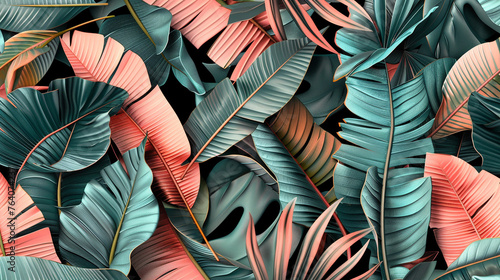 Tropical illustration with tropical plants. 
