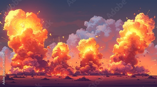 Cartoon strike, fight, attack, move, dust explosion modern illustration. Clipart element for game, print design. Isolated blasting clouds with moving trails.