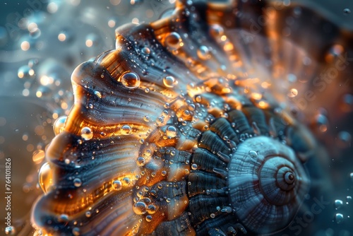 Macro photo of a beautiful spiral of a seashell, golden ratio