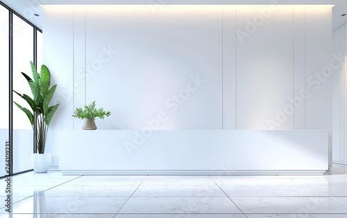 Corporate background wall with a white front desk