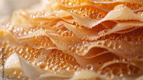 Close-up of exquisite crepes layered with glossy caviar for a gourmet experience