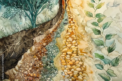 Watercolor depiction of the Parable of the Sower, showing different types of soil and the seeds' fates.