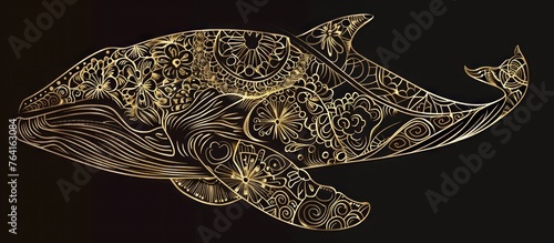 whale sea animal in zen boho style gold color