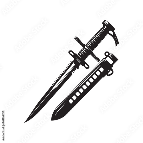 Vibrant Falchion Illustration Spectacle - Capturing the Essence of Heroic Warfare with Falchion Silhouette - Minimallest Falchion Vector 