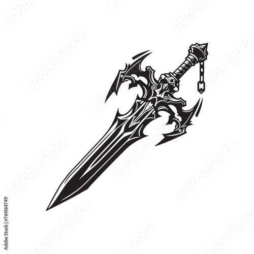 Awe-Inspiring Falchion Ensemble - Redefining Shadows to Echo the Valor of Knights with Falchion Illustration - Minimallest Falchion Vector 