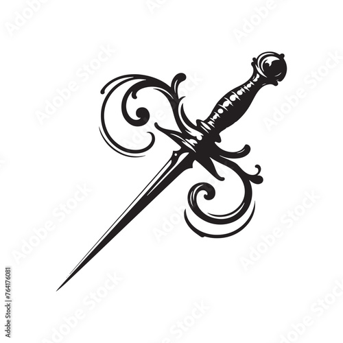 Enigmatic Rapier Silhouette Compilation - Capturing the Intrigue and Sophistication of Classical Swordsmanship with Rapier Illustration - Minimallest Vector 