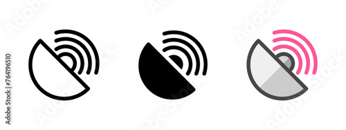 Multipurpose satellite dish vector icon in outline, glyph, filled outline style. Three icon style variants in one pack.