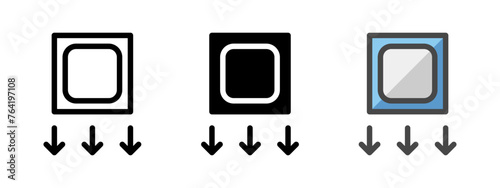 Multipurpose CPU downgrade vector icon in outline, glyph, filled outline style. Three icon style variants in one pack.