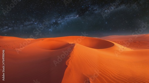 Starry sky over sand dunes, desert landscape at night