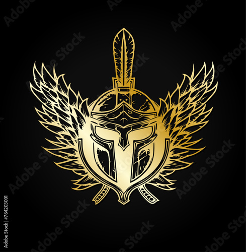 Spartaner Helm Gold Sparta Logo Krieger Symbol Vektor Gladiator Wappen