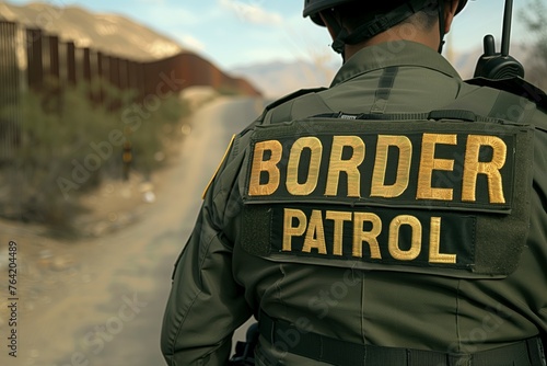 Border patrol officers walking along border