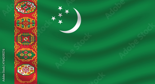 Flat Illustration of the Turkmenistan national flag. Turkmenistan flag design. Turkmenistan wave flag. 