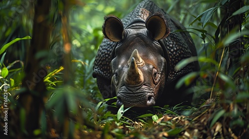 Endangered Sumatran Rhinoceros in Rainforest