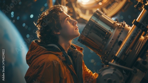 Man Observing Through Large Telescope