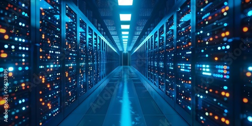Digital data center technology managing information storage for cybersecurity and computing. Concept Cybersecurity, Data Storage, Digital Technology, Information Management, Computing