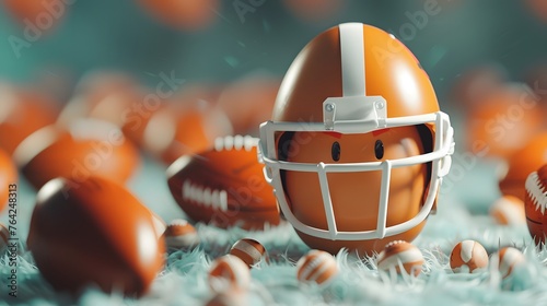 Egg with Miniature Football Helmet on a Field Backdrop