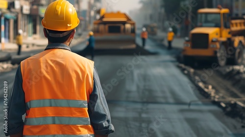Vigilant Civil Engineer Orchestrating Roadway Paving A Testament to Construction Leadership and Industrial Growth