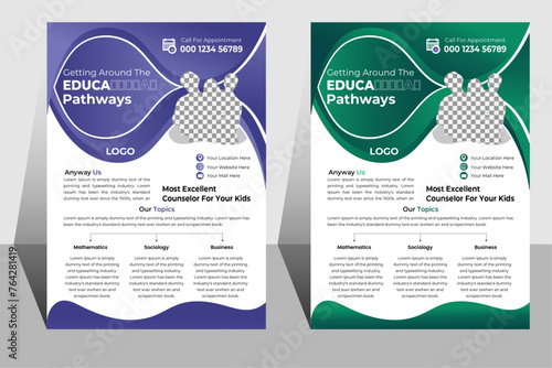 Education Flyer Template design. A bundle of templates of a4 flyer, Kids Children back to school education admission flyer poster layout, book cover, leaflet, poster, brochure, template.
