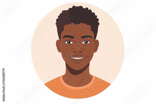 minimalistic cute 15 years old BLACK man portrait avatar icon, slightly smiling, round background, flat design, vector, svg --ar 3:2 Job ID: 8704e5fa-61aa-47b1-8509-62b3e6c1da7f