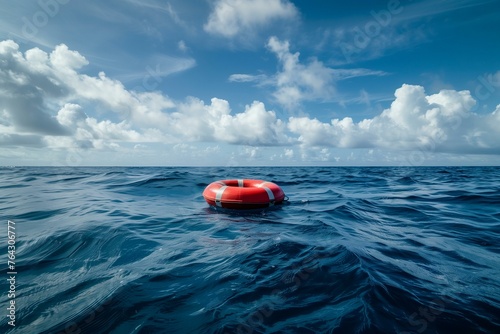 Life Preserver Floating in a Calm Ocean