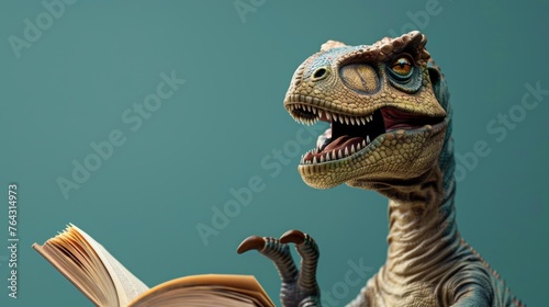 A dinosaur giving a dramatic reading of a silly story AI generated illustration