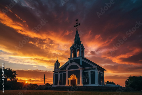 "Church Silhouette with Crosses"