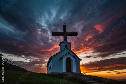 "Church Silhouette with Crosses"