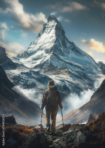 AI created image of Matterhorn mountain in ZZermatt, Switzerland. Success concept .