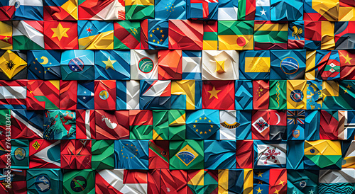 Colorful collage of flags of different countries of the world.